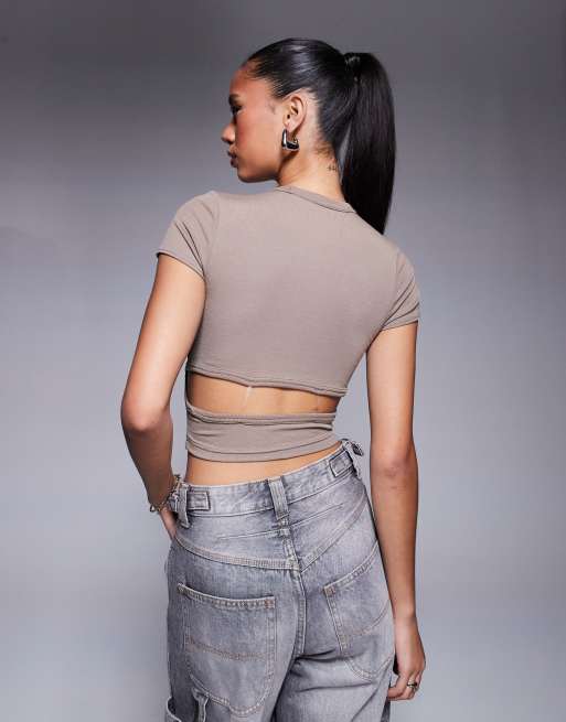Nike Chill ribbed t-shirt with cut out back in brown, 3 of 4