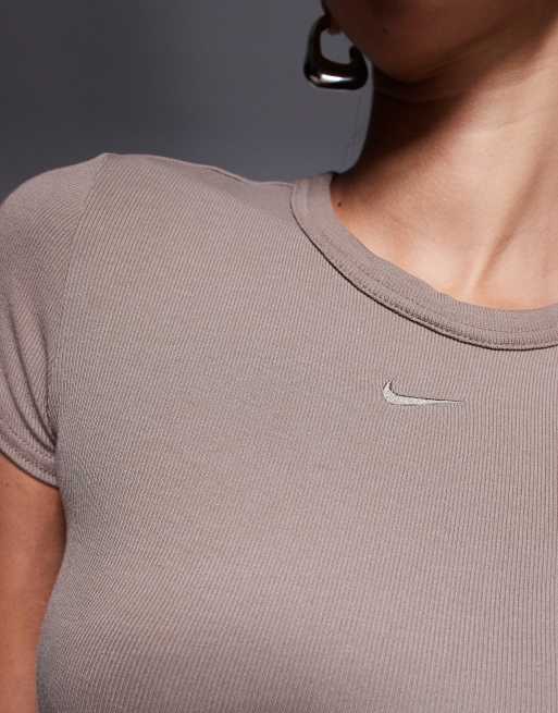 Nike Chill ribbed t-shirt with cut out back in brown