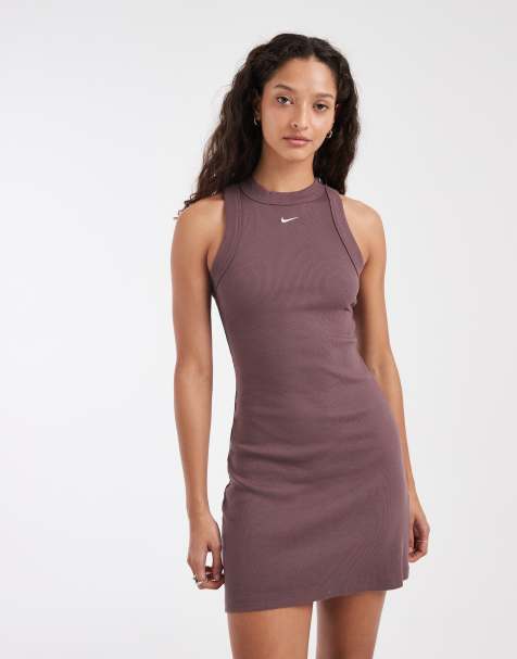 Nike Chill ribbed tank dress in brown - view 1