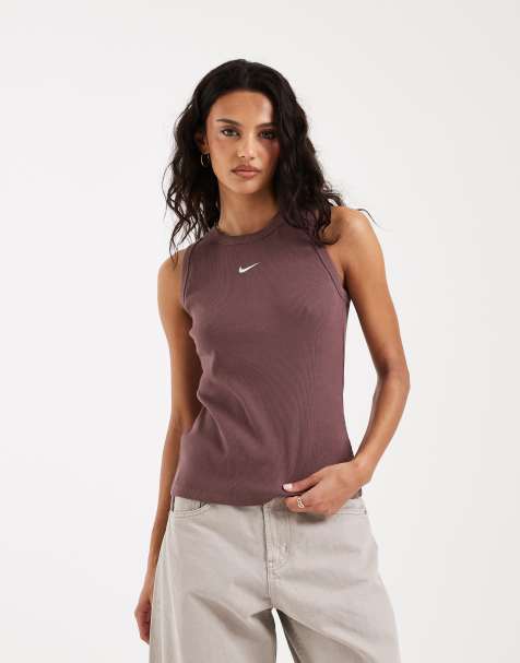 Nike Chill ribbed tank top in brown 