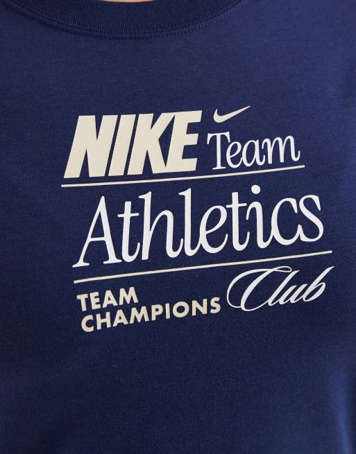 Nike - Chill - T-shirt crop top à imprimé graphique - Bleu marine, 3 de 4