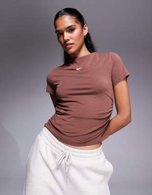 Nike Chill T-shirt With Ruched Detail In Brown