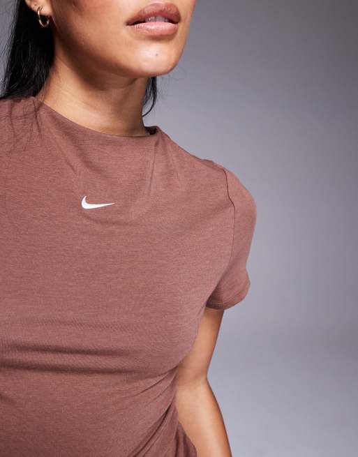 Nike Chill T-shirt with ruched detail in brown, 3 of 4