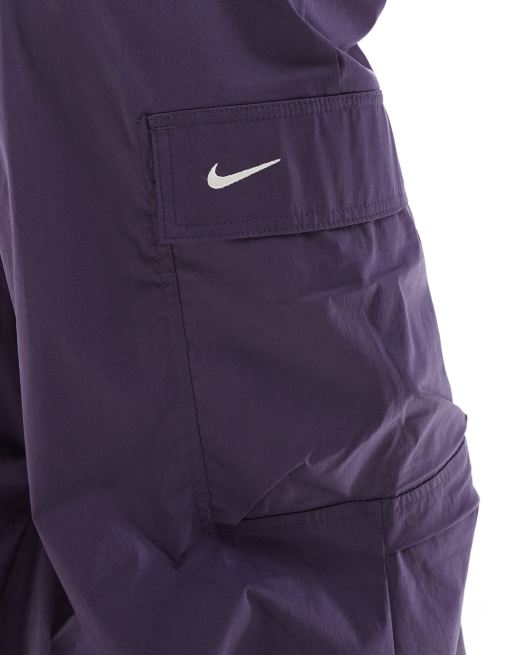 Nike – Ciemnofioletowe bojówki z tkaniny z logo Swoosh , 3 z 5