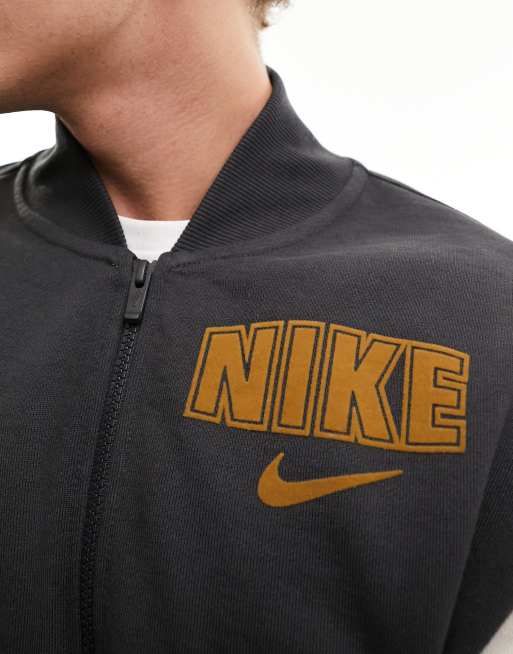 Nike – Ciemnoszara rozpinana bluza dresowa w stylu uczelnianym, 3 z 4