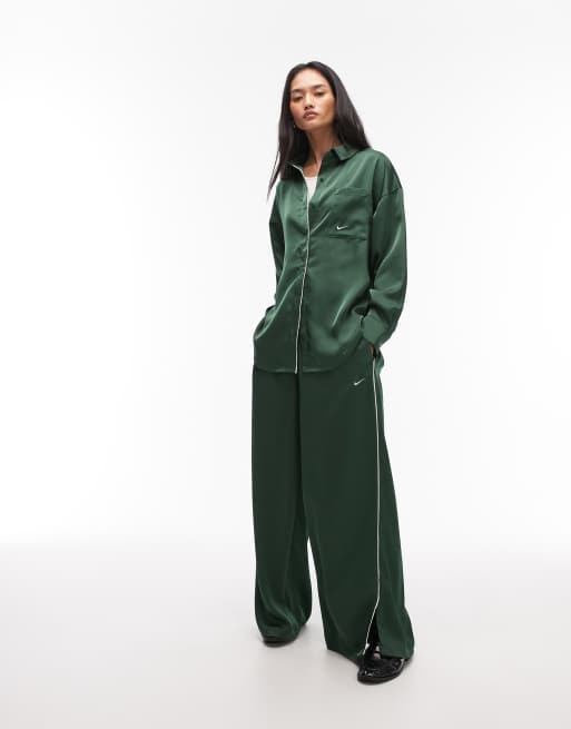 Nike – Ciemnozielona satynowa koszula z długimi rękawami, 2 z 4