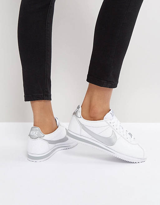 Nike - Classic Cortez - Scarpe da ginnastica di pelle bianco e argento