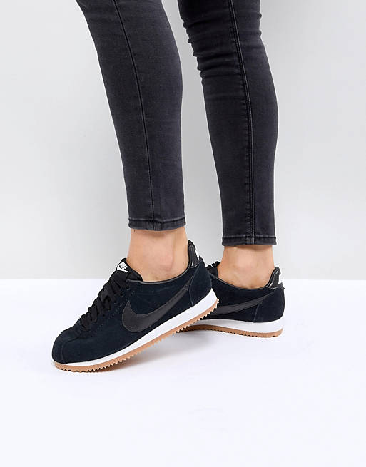 Nike Classic Cortez Trainers In Black Suede With Gum Sole | ASOS