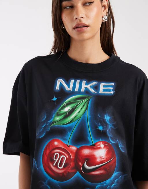 Nike Classic – Czarny T-shirt oversize z grafiką z wiśniami , 3 z 4