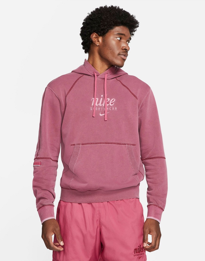 Nike Classic Heritage washed hoodie in burgundy-Red
