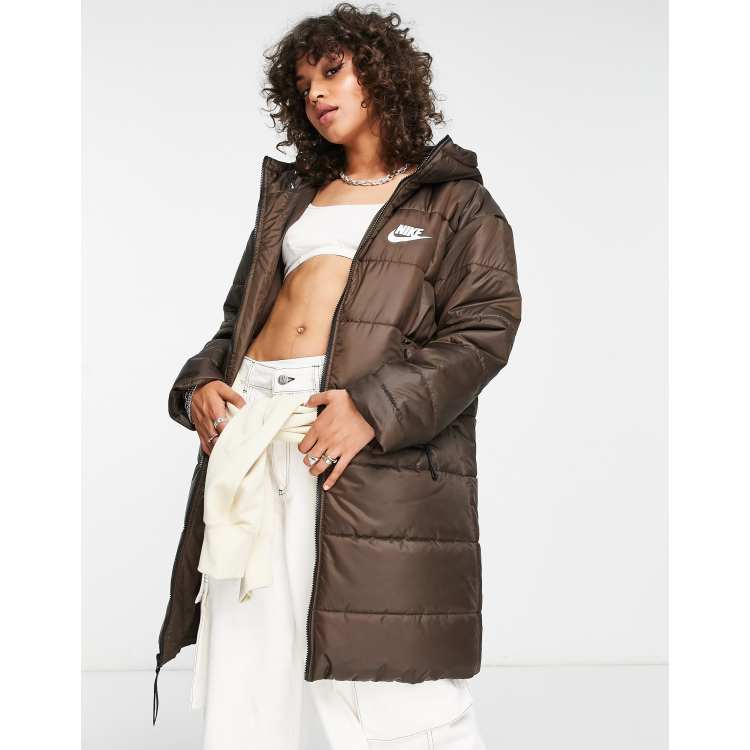 cultura cemento Aplicable Nike classic longline padded jacket with hood in baroque brown | ASOS