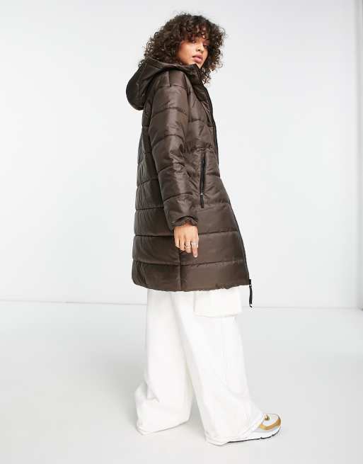 Nike classic longline padded jacket with hood in baroque brown