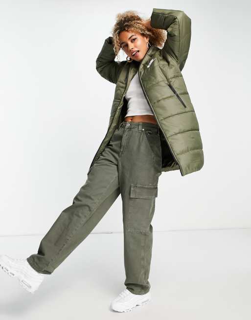 Nike classic padded jacket with hood in olive grey