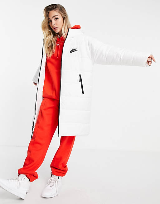  Nike classic longline padded jacket with hood in white 