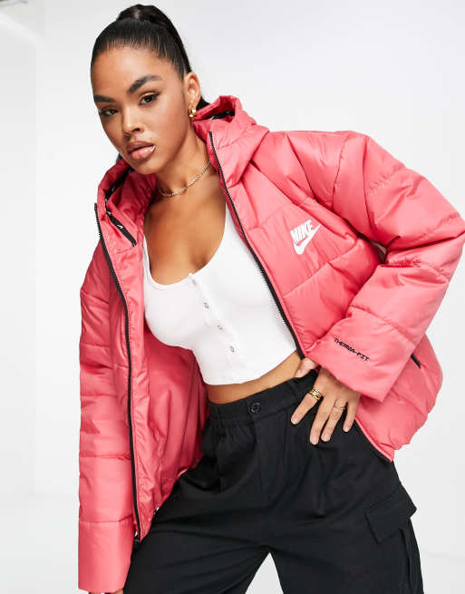 Nike classic padded jacket with hood in archaeo pink