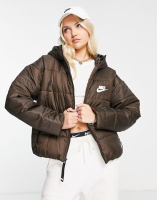 Nike classic padded jacket with hood in baroque brown