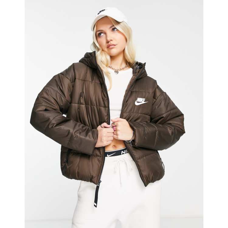 Nike classic padded jacket with hood in baroque brown