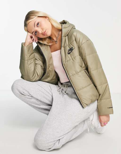 Nike classic padded jacket with hood in matte olive ASOS