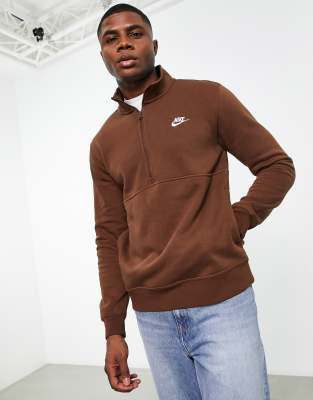 Nike Club 1/2 sweat in cacao  - ASOS Price Checker