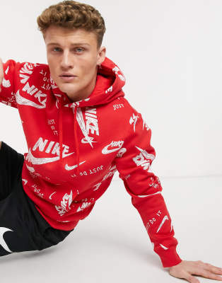 red nike hoodie with checks all over