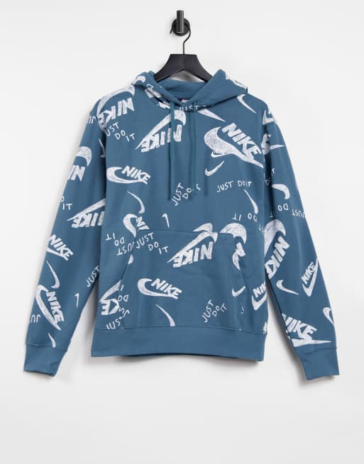 Nike club all over best sale logo hoodie