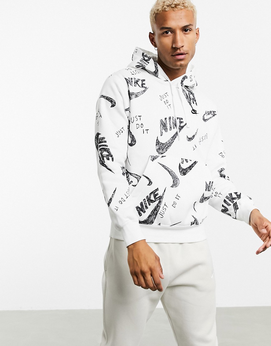 Nike Club all over logo hoodie in white
