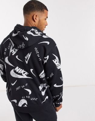 Nike Club all over logo print hoodie in 