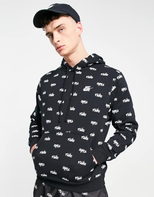 Nike Club all over logo print hoodie in black