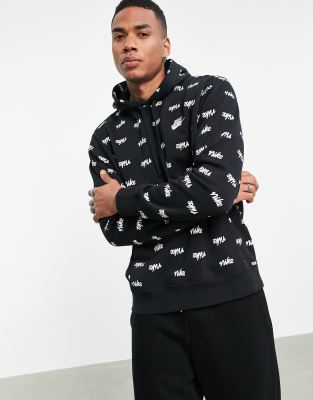 nike club all over logo hoodie