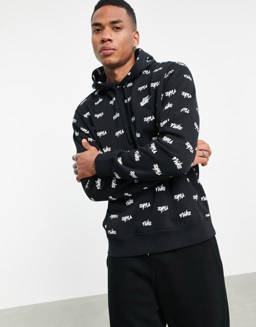 Nike Club all over logo print hoodie in black