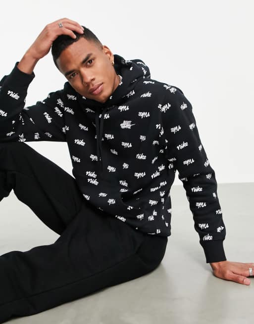 Nike Club all logo print hoodie in black | ASOS