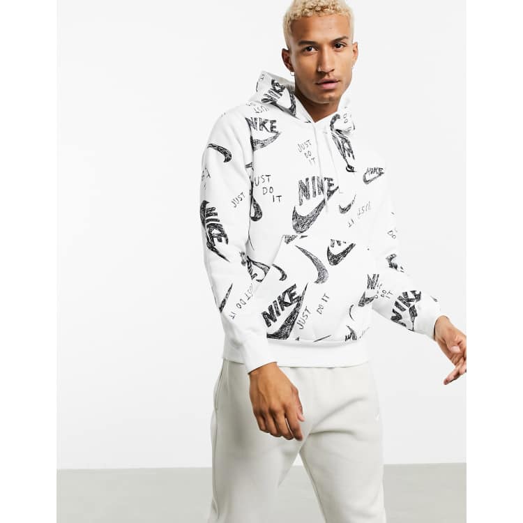 Nike Club all over logo print hoodie in white | ASOS