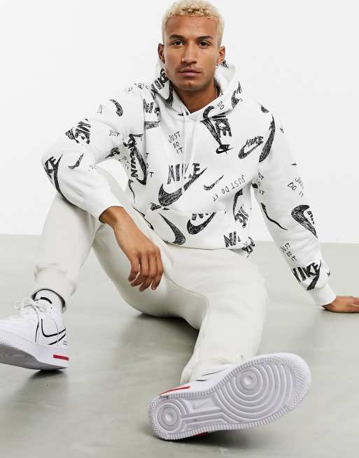 Nike Club all over logo print hoodie in white