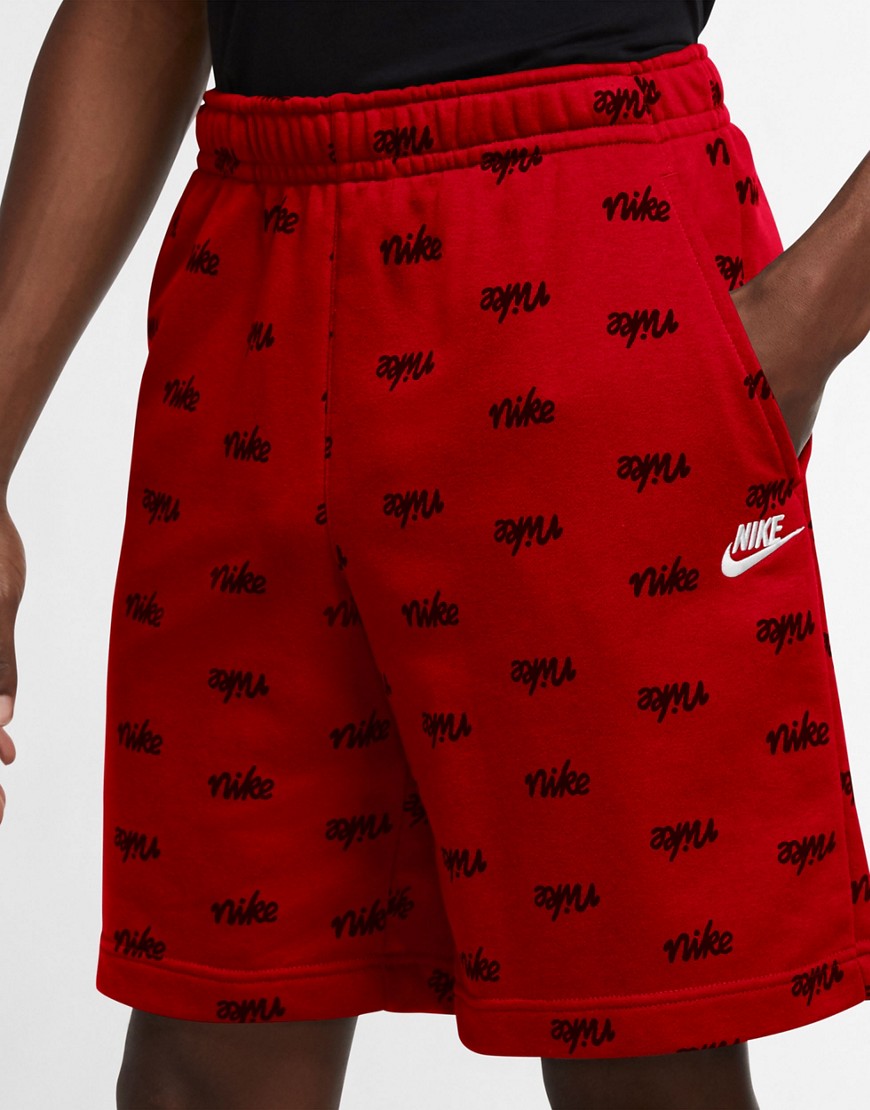 Nike Club all-over logo print shorts in red