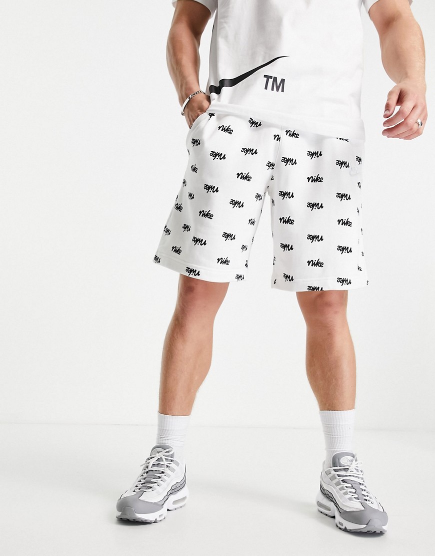 Nike Club all over logo print shorts in white