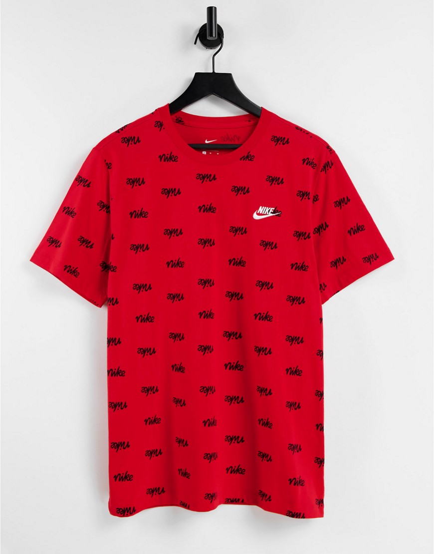 Nike Club all over logo print t-shirt in red