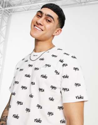 Nike Club all-over logo print T-shirt in white