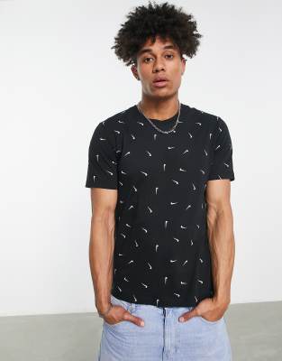 Nike Club all over print Swoosh t-shirt in black