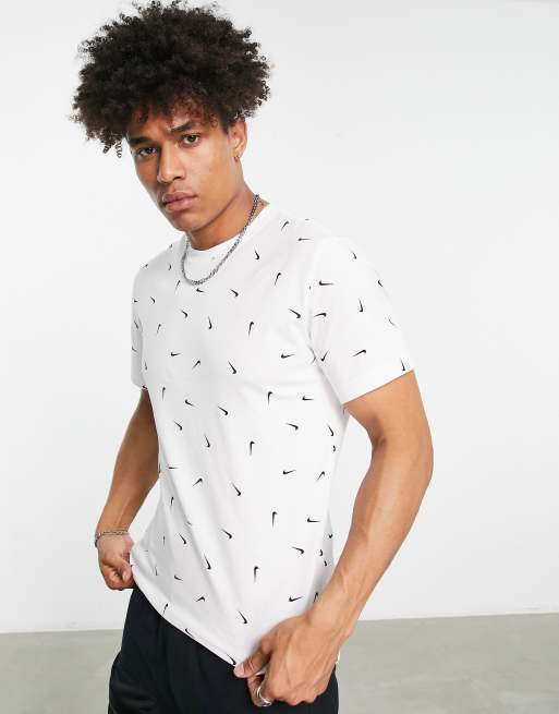 Nike Club all over print Swoosh t shirt in white