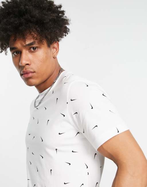 Nike Club all over print Swoosh t shirt in white