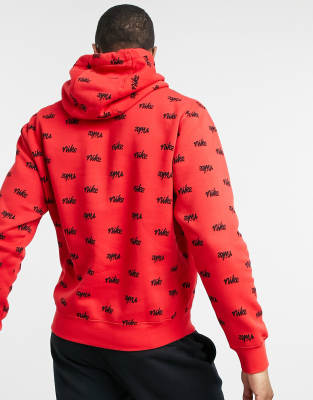 red nike hoodie with logo all over