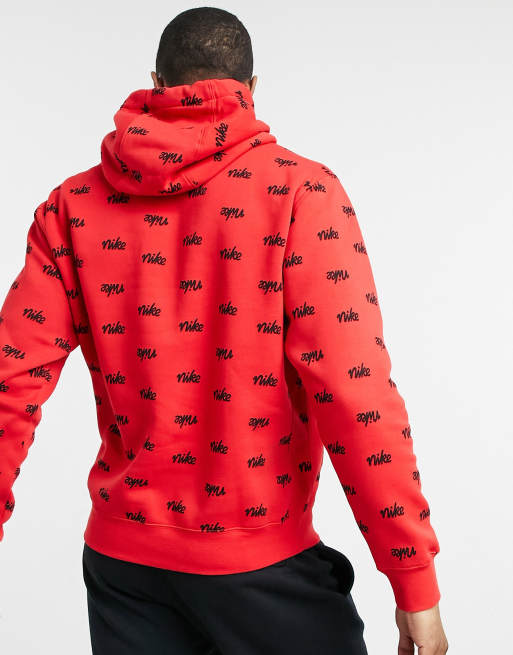 Red nike hoodie online with checks all over