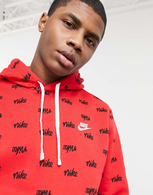 Nike Club all over script logo hoodie in red