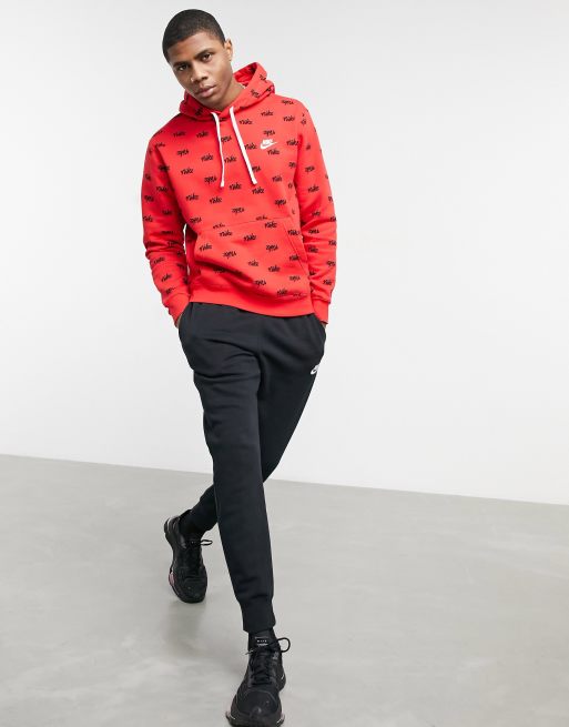 Nike Club all over script logo hoodie in red