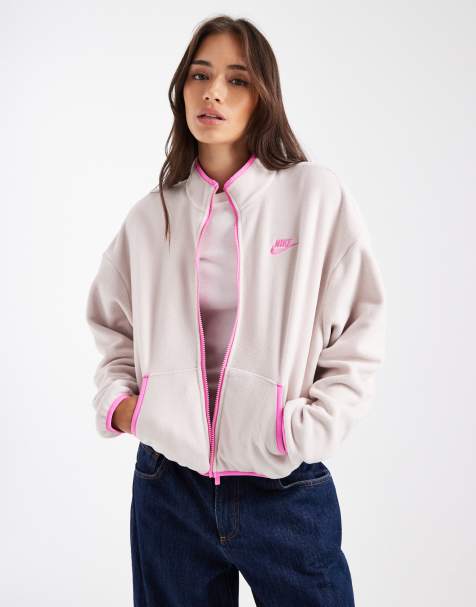 Nike - Club - Beige jakke med lyserøde detaljer i polar-fleece - view 1