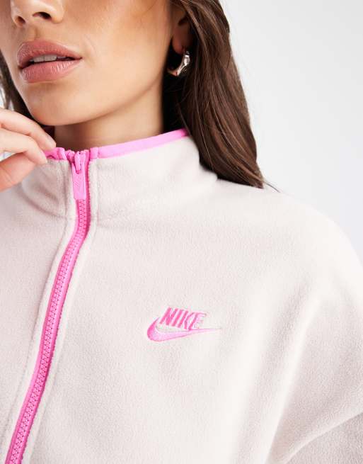 Nike - Club - Beige jakke med lyserøde detaljer i polar-fleece, 3 af 4