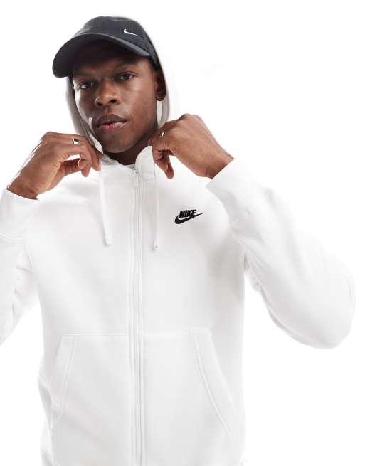 Nike Club – Biała bluza z kapturem podszyta polarem zapinana na suwak