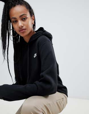 nike club black swoosh logo hoodie