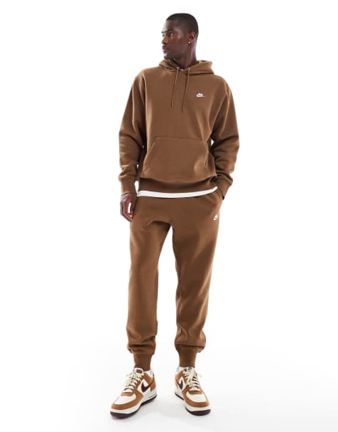 Nike Club cuffed fleece joggers in brown
