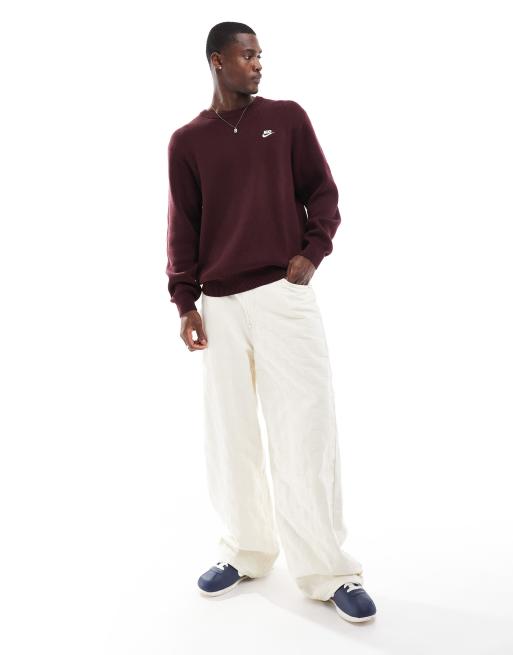 Nike – Club – Burgunderrotes Sweatshirt aus Strick mit Rundhalsausschnitt, 3 von 4